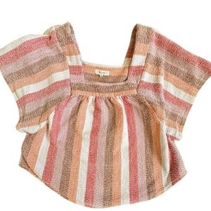 Madewell Texture & Thread Butterfly Top in Sherbet Stripe 100% Cotton Size Small